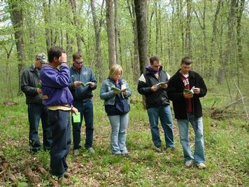 Teachers learning about school forest