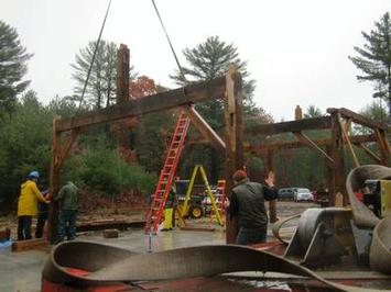 Hoisting timber frames into place